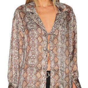 Ena Pelly Cuffed Long Sleeve Front Tie Shirt Women's Snake Skin Brown Size 6/8
